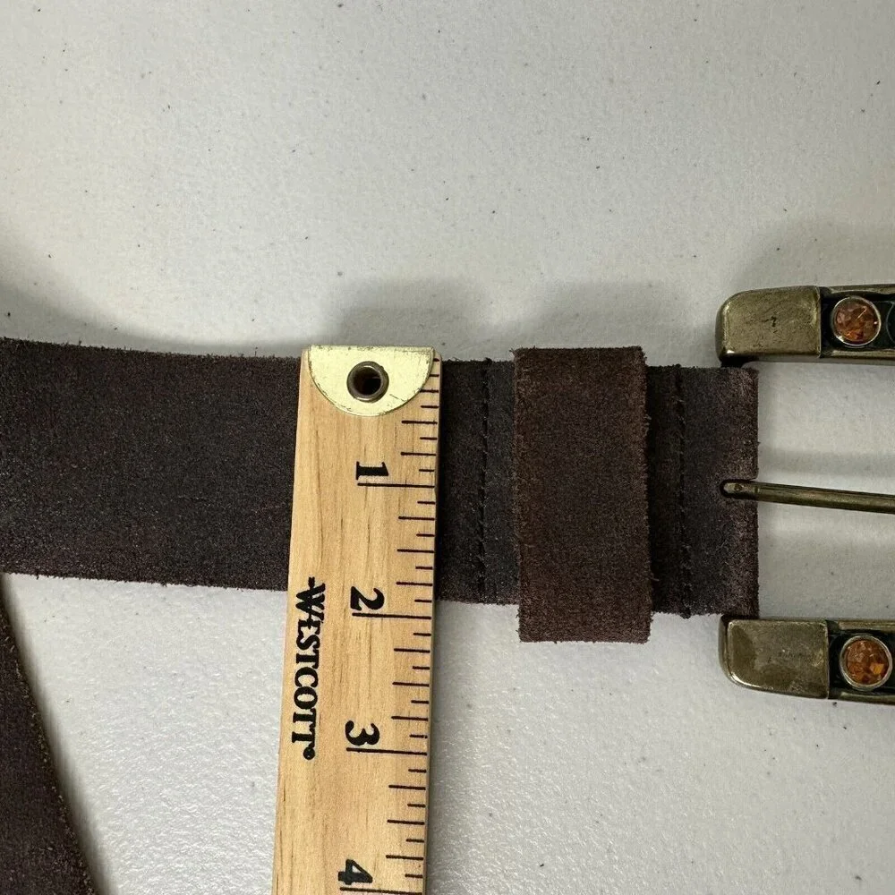 Steve Madden Belt Brown Suede Leather Brass Buckle‎ Rhinestone Size M